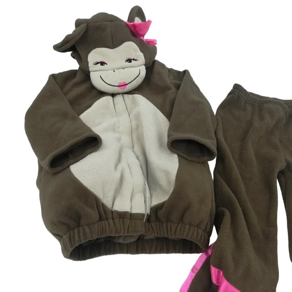 Old Navy Monkey Dress Up Halloween Costume Size 2T-3T Pink Bow Warm Two Piece
